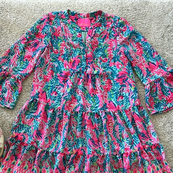 Lilly Pulitzer Gabriel Dress Surf Blue Flim Flam Engineered Print - Picture 3 of 11